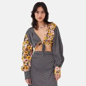For Love & Lemons Anya Crop Top NWT Floral Polka Dots